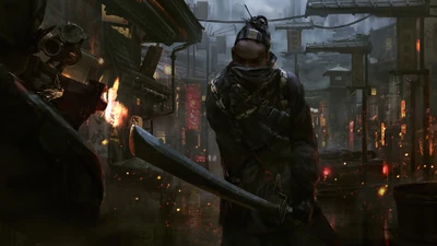 samurai, cyberpunk, ficção científica, guerreiro