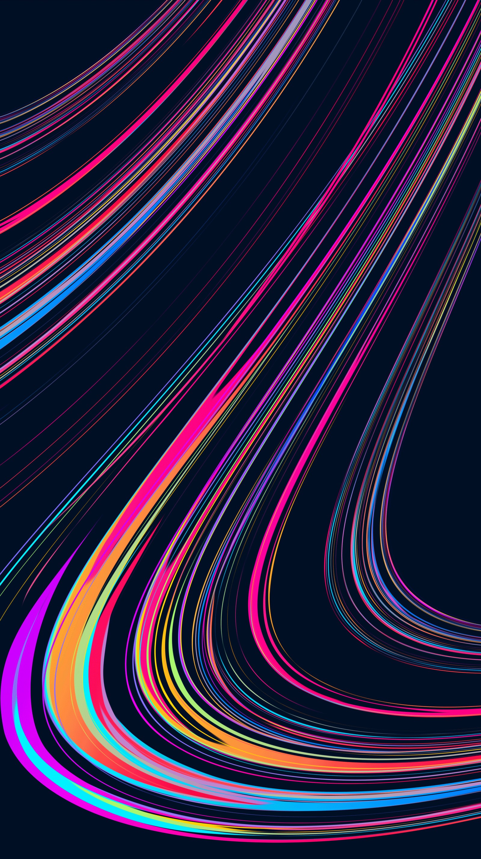 A close up of a colorful swirl on a black background (android, light, purple, pink, line)