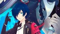 Makoto Yuki de Persona 3 Reload com Sombras e Emblemas SEES