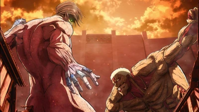 Eren Yeager Battles the Armored Titan in a Daring Showdown