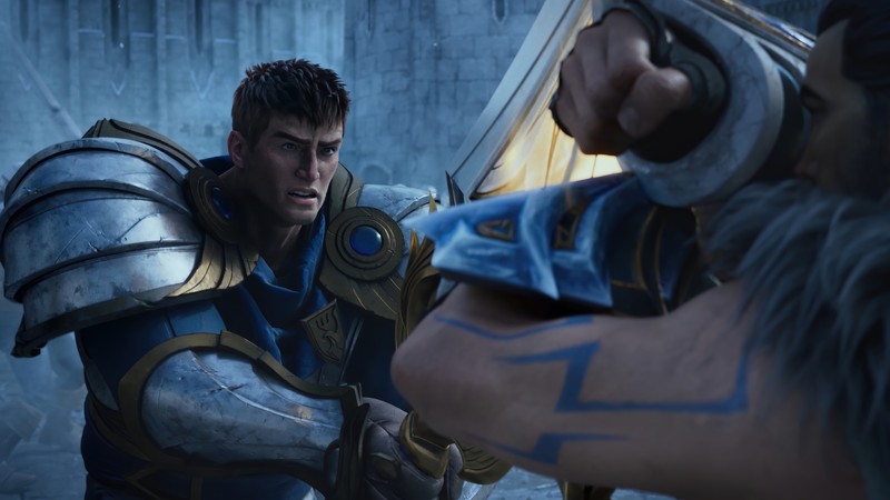 Мужчина в доспехах, держащий меч в комнате (гарен, garen, lol, видеоигра, league of legends)