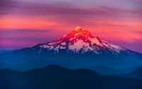 Majestic Mount Hood at Sunset: A Stunning Alpenglow Over Snow-Covered Peaks