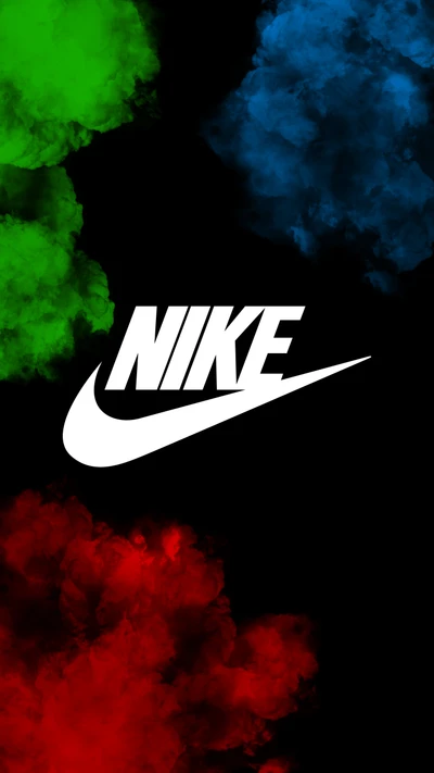 Logo Nike vibrant avec explosion de fumée colorée