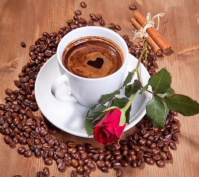 coffee, heart, love, rose