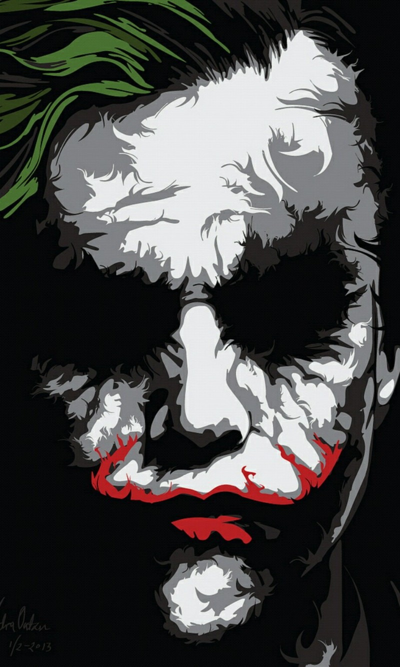 Joker face with green hair and red nose (black, love)