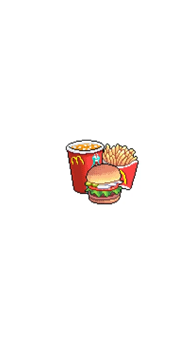 Délicieux burger en pixel art avec des frites et une boisson.