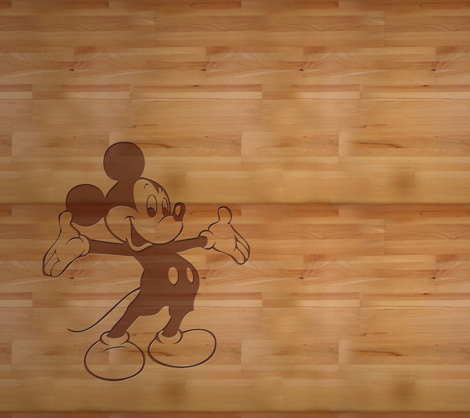 Mickey mouse wallpaper on a wooden floor with a wood floor (art, cartoon, drawn, movies)