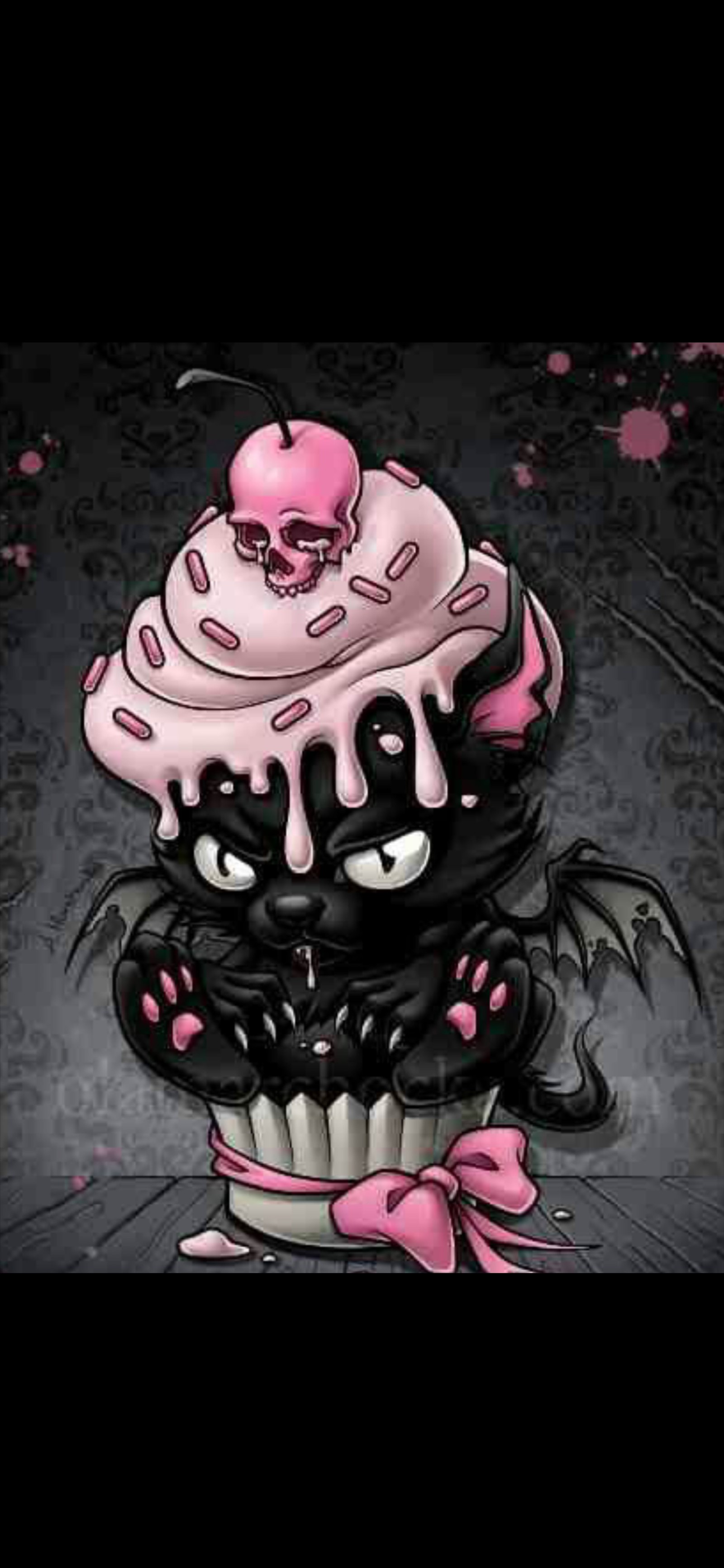 Illustration de dessin animé d'un cupcake avec un crâne sur le dessus (cupcake, gothique, chaton)