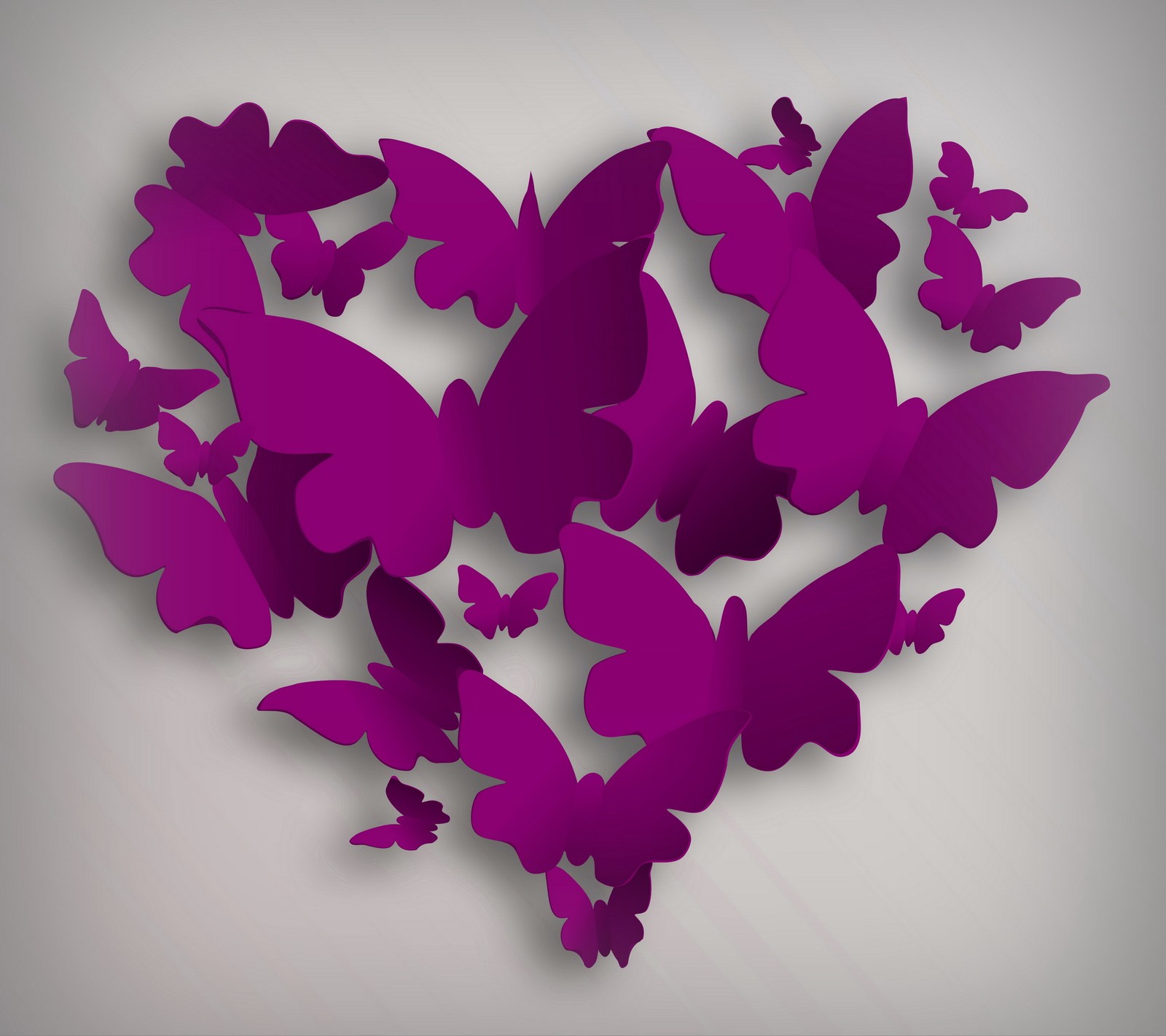 Purple butterflies in a heart shape on a white background (abstract, landscape, love, nature, view)