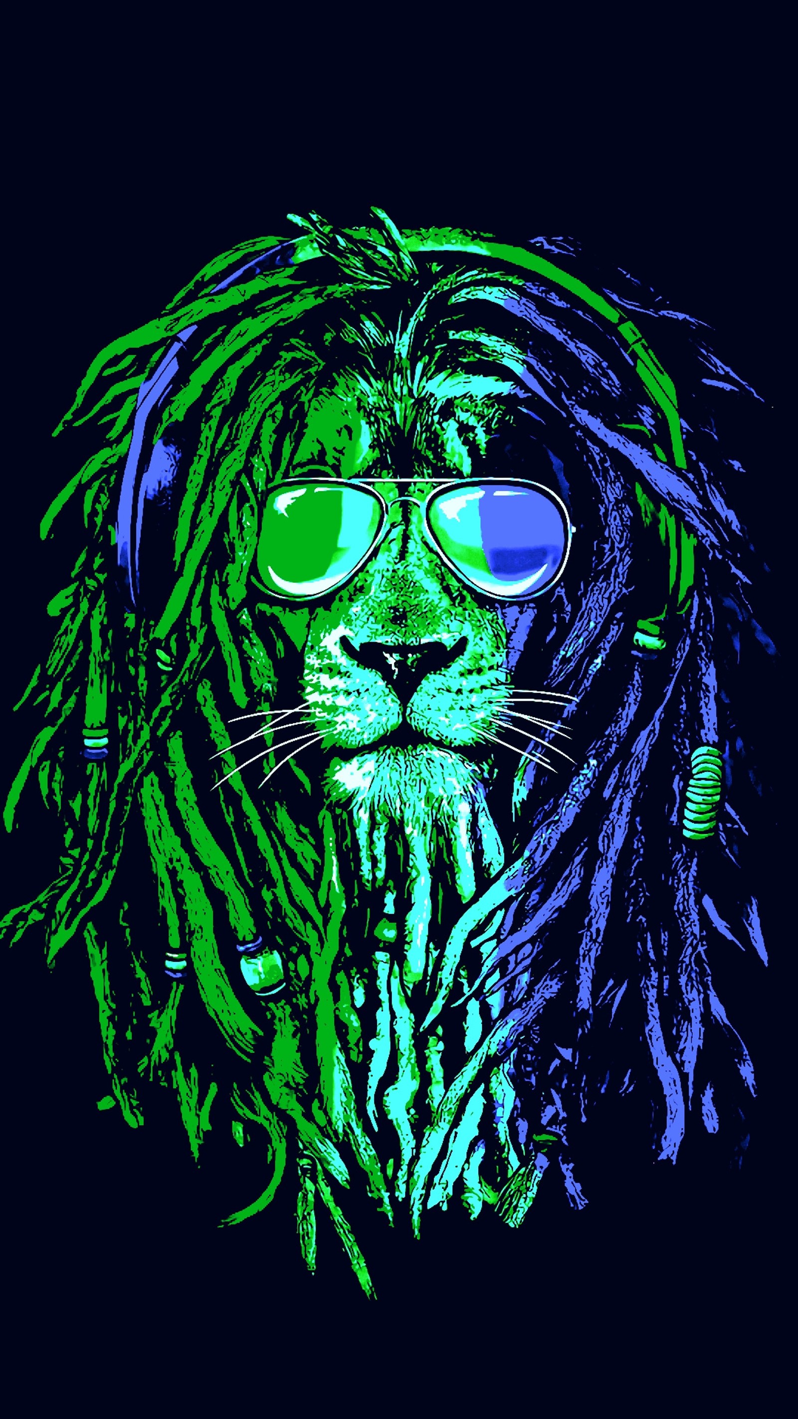 Un gros plan d'un lion avec des dreads et des lunettes de soleil (bob, bob marley)