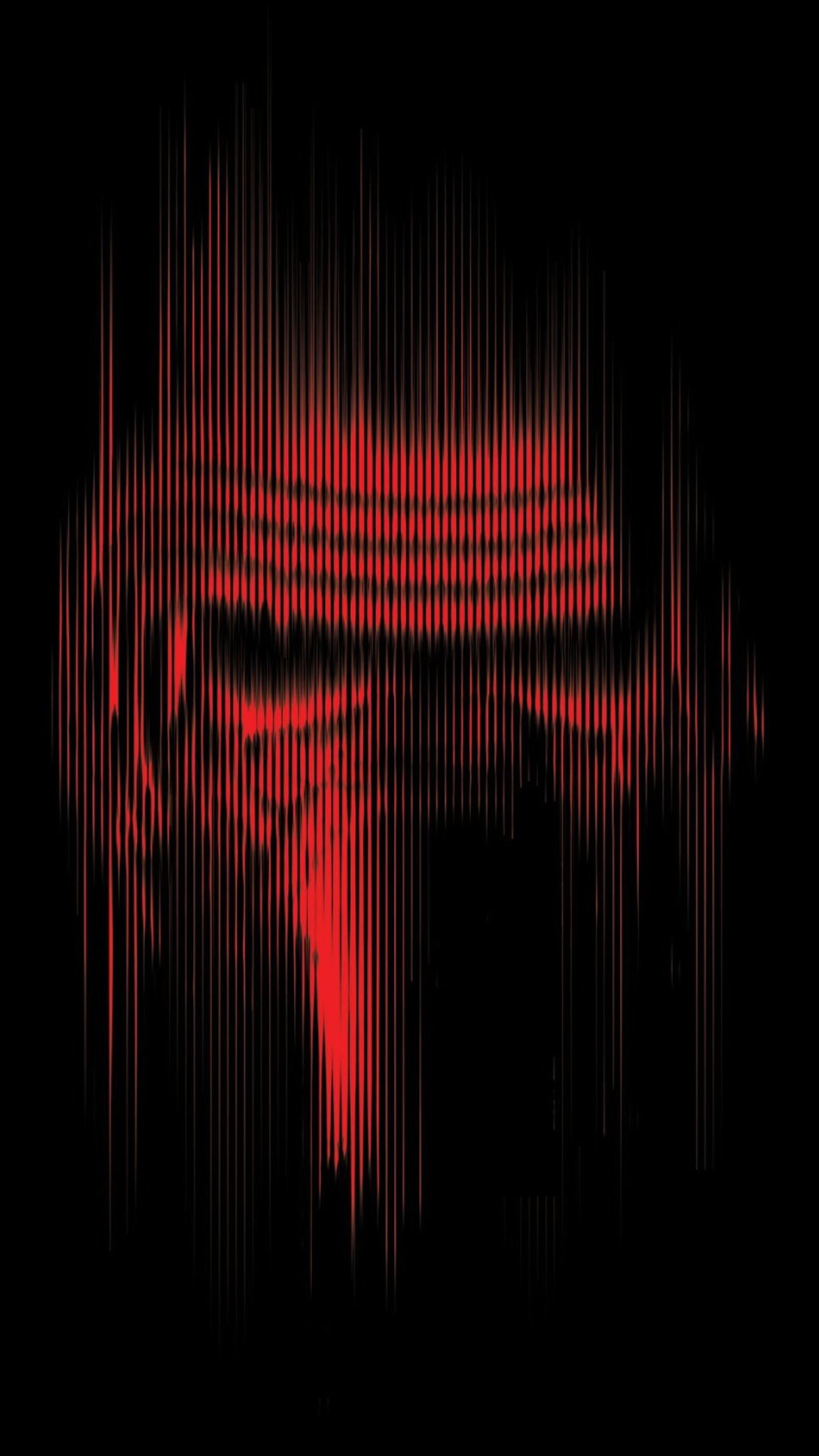 Un primer plano de un fondo rojo y negro con un fondo negro (kylo ren, star wars, el despertar de la fuerza, the force awakens)