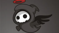 Playful Cartoon Grim Reaper with Halo and Wings