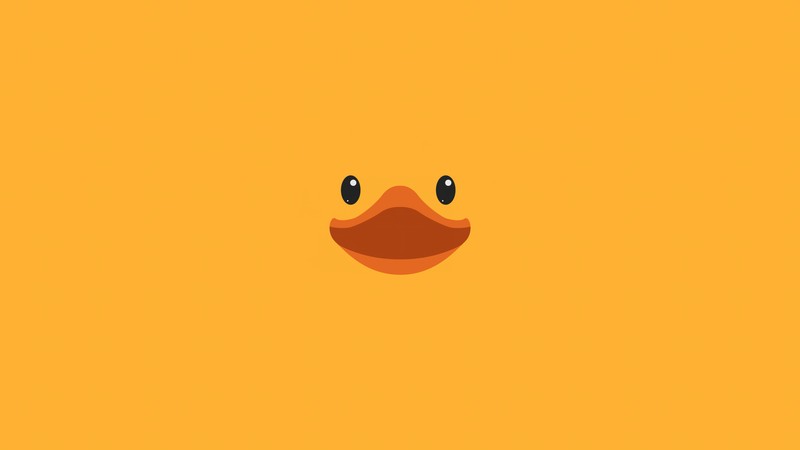 Крупный план желтой утки с коричневым носом (милый утенок, rubber ducky day, утка лицо, желтый фон, милое лицо)