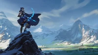 Ashe Standing Resolute on a Snowy Peak in League of Legends