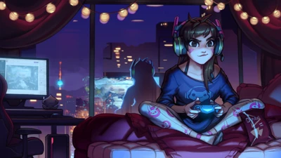 Gemütlicher Gaming-Abend mit D.Va in Overwatch