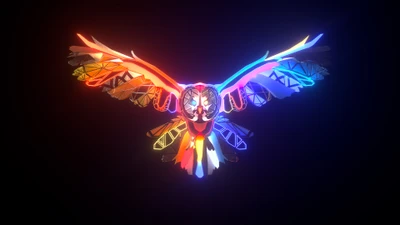 Vibrant Colorful Owl in Dark Aesthetic Digital Art