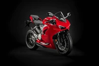 Ducati Panigale V2: Impactante motocicleta deportiva roja sobre fondo negro - Modelo 2020 en calidad de fondo de pantalla 4K