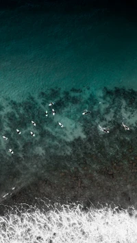 Aguas turquesas y surfistas: vista aérea del océano