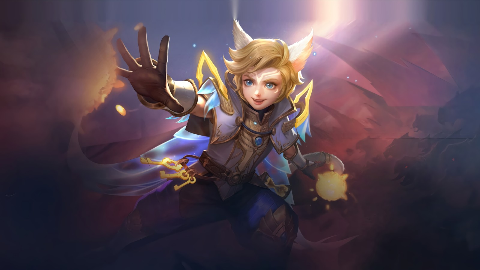 Une femme dans une tenue bleue tenant une épée et une lumière (harith, né de la lumière, inspirer, mobile legends, bang bang)