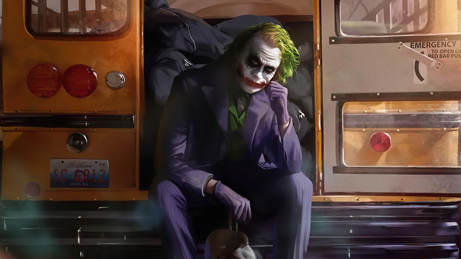 Бэтмен: джокер сидит в автобусе с собакой (джокер, joker, dc comics, суперзлодей, комиксы)