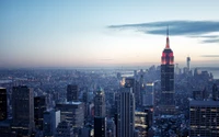 Stunning Aerial View of New York City Skyline at Sunset