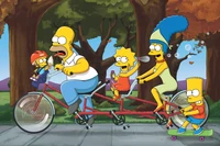 A família Simpson em uma aventura de bicicleta tandem