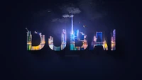 Typografie der Skyline von Dubai in lebendiger digitaler Kunst