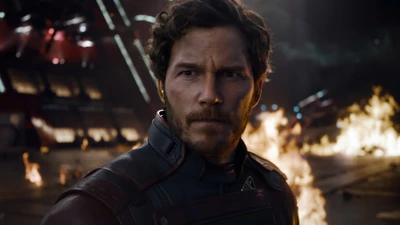 Star-Lord in Guardians of the Galaxy Vol. 3 Amidst Fiery Chaos