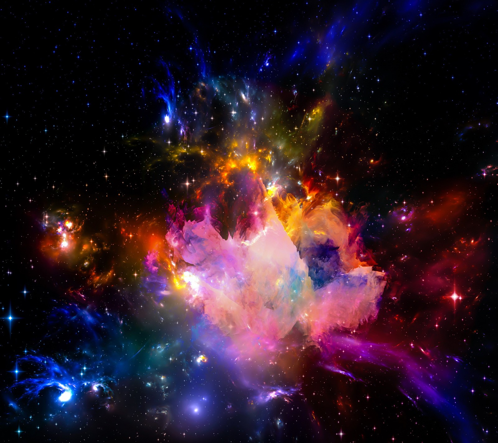 A close up of a colorful cloud in the middle of a galaxy (abstract, art, colors, galaxy, nebula)