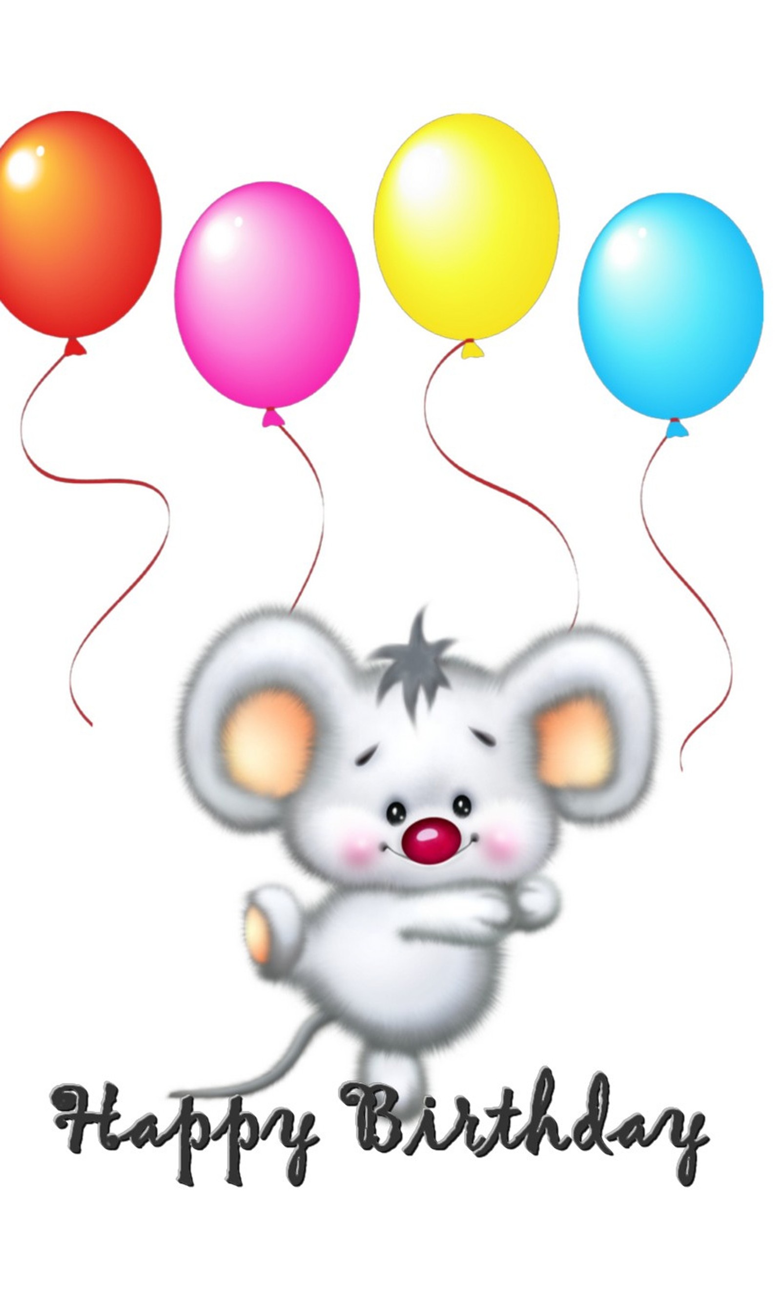 Eine nahaufnahme einer maus mit luftballons in der luft (abstrakt, ballon, geburtstag, glücklich, maus)