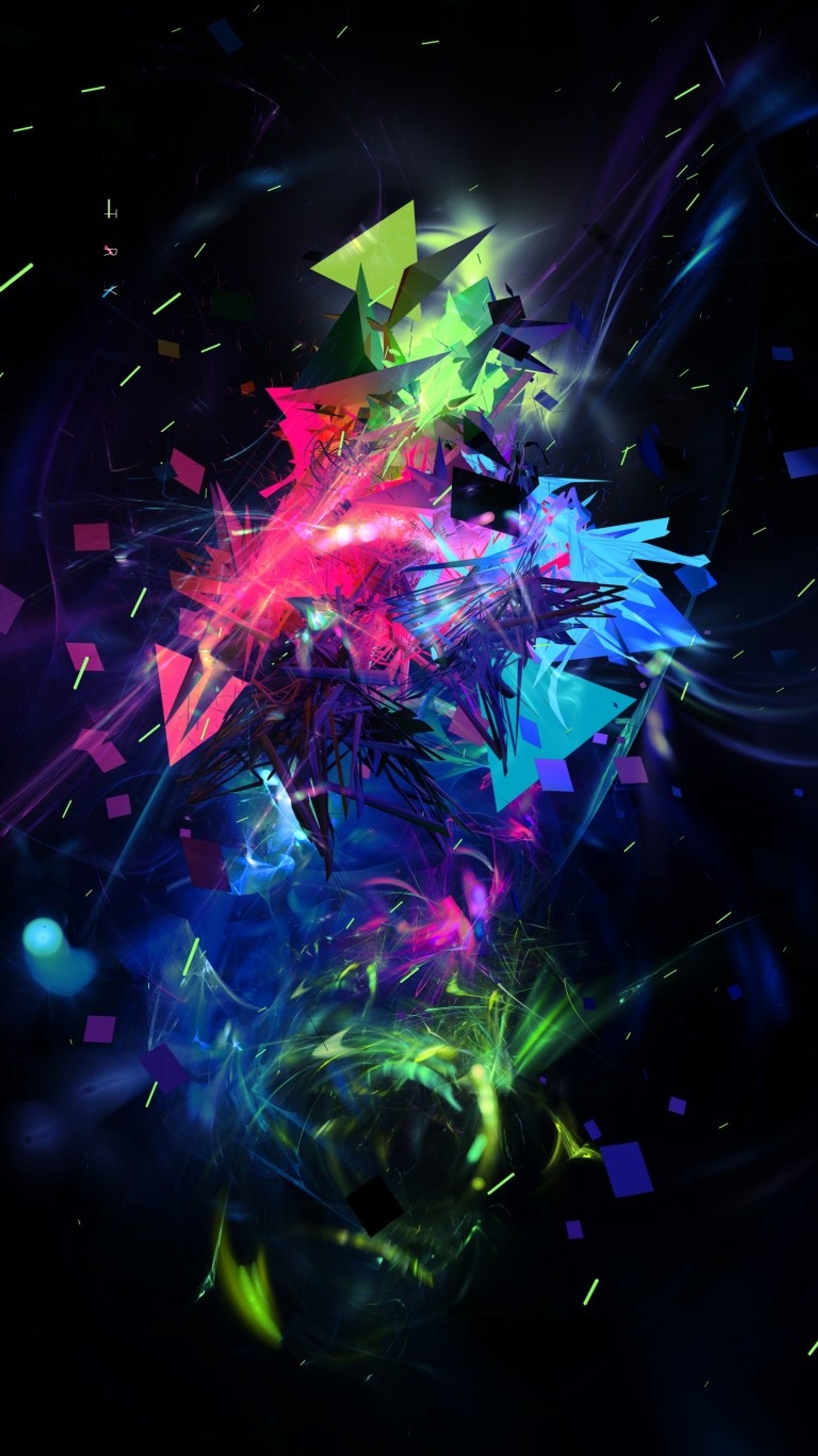 A close up of a colorful abstract design with a black background (abstract, black, blue, colours, green)