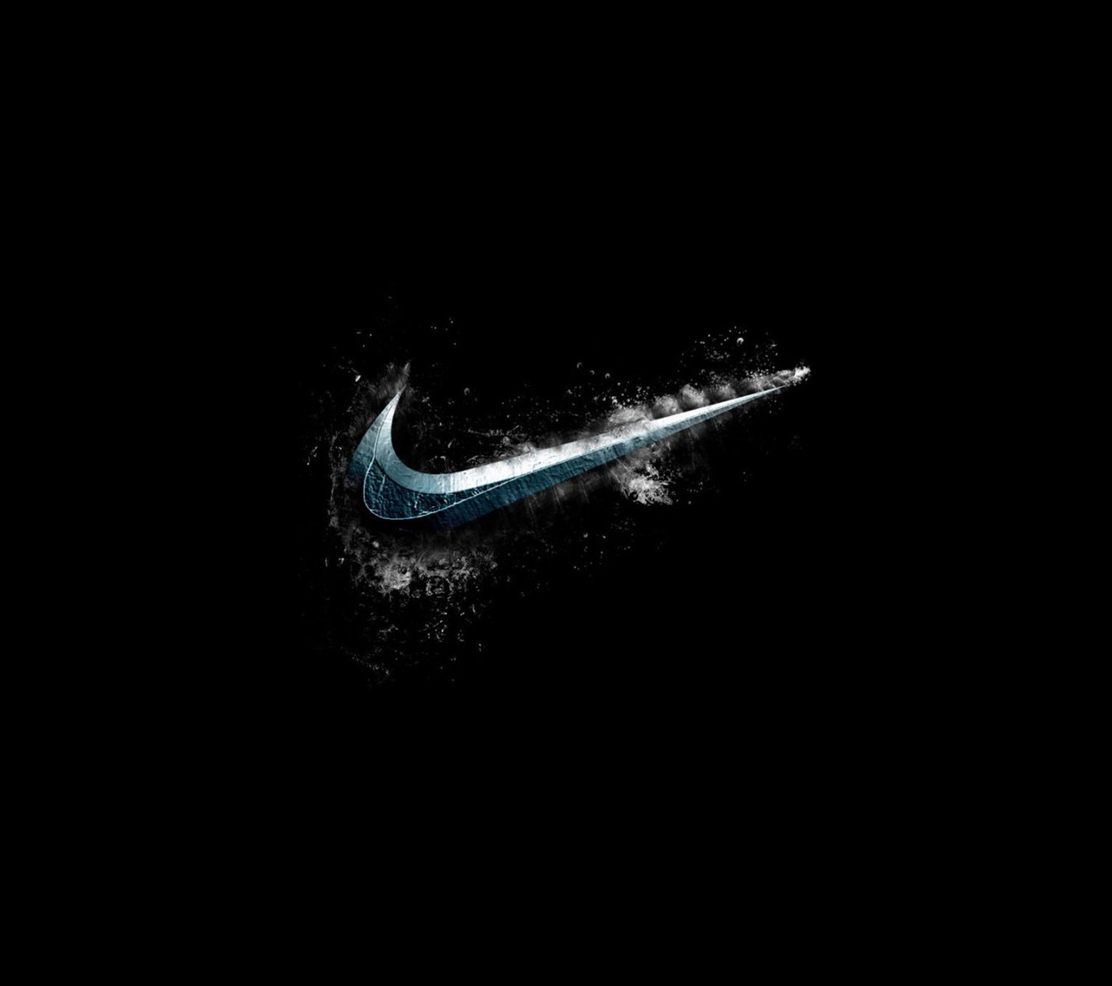 Черно-синий логотип nike с брызгами воды (чёрный, логотип, nike, серебро, спорт)