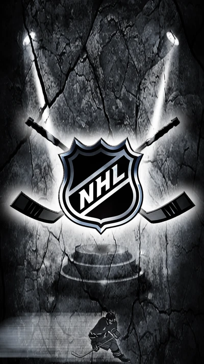 Logotipo da NHL com tacos de hóquei e efeitos de holofote