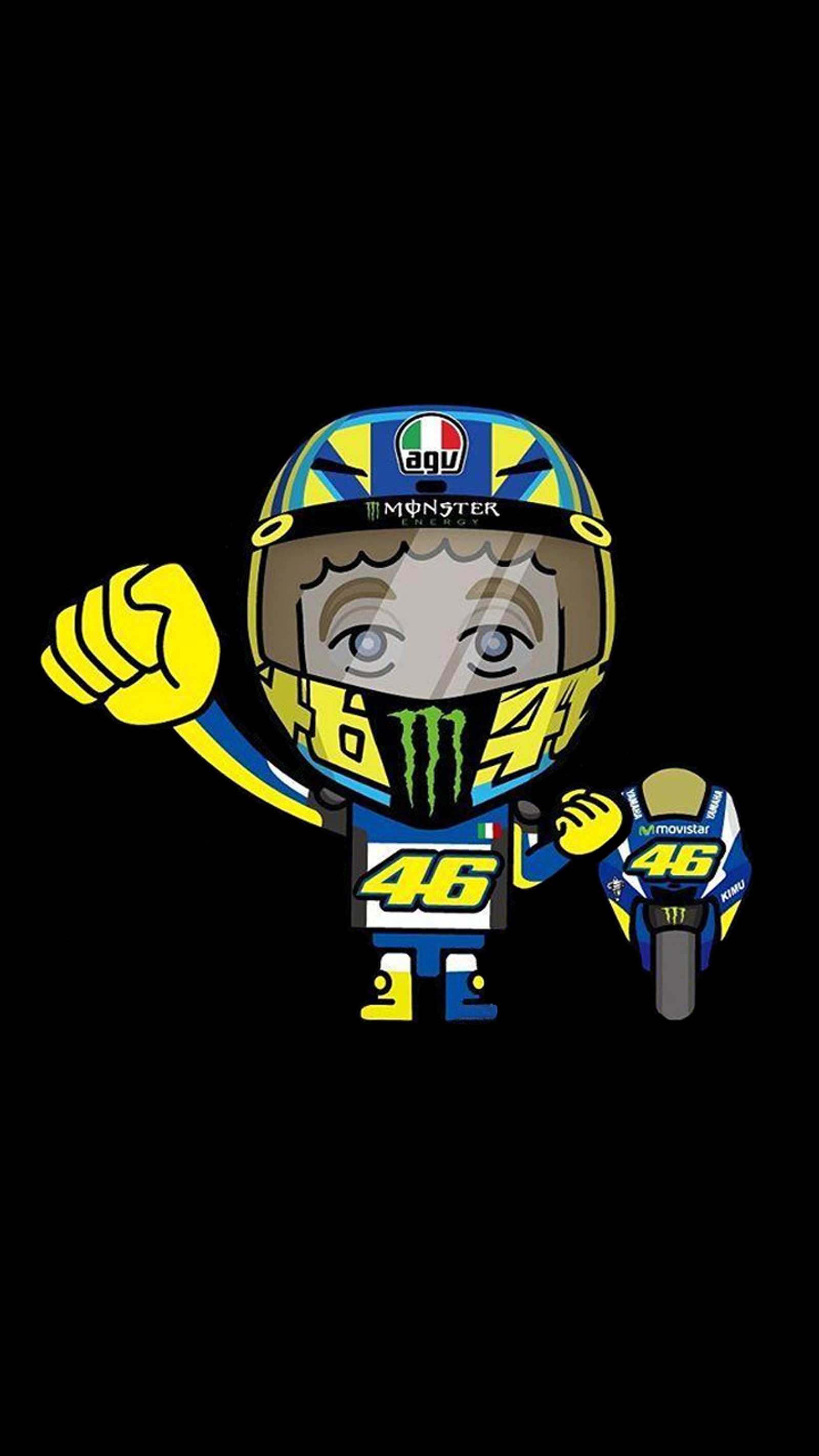 Мультяшное изображение человека в шлеме и перчатке (валентино росси, valentino rossi, vr46)