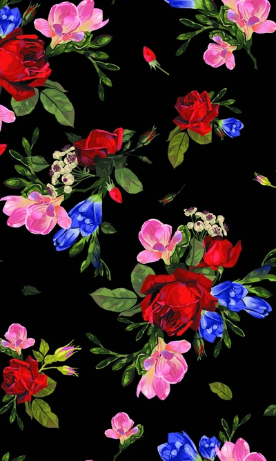 abstrait, floral, fleurs, motif, roses