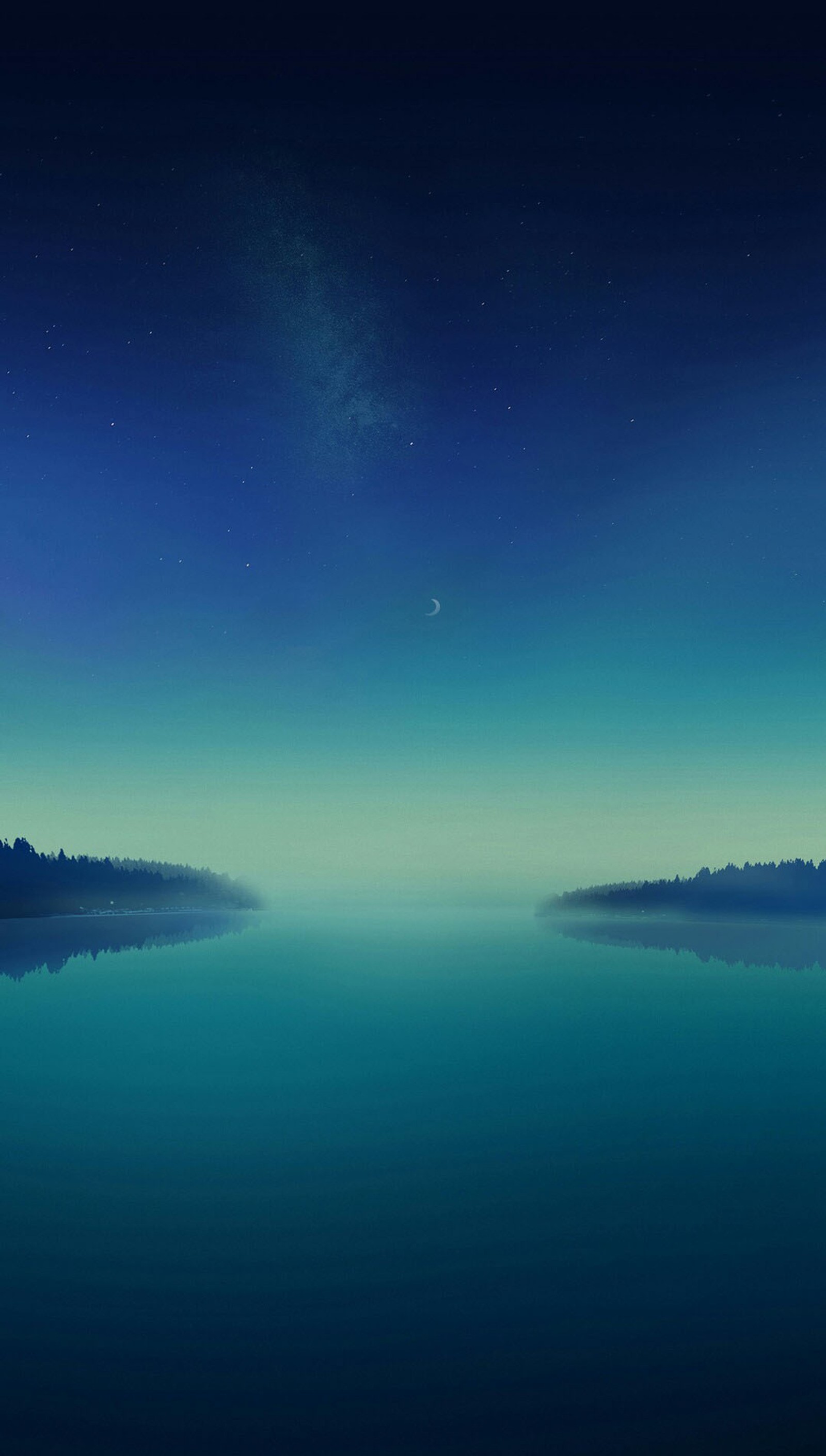 Vue aérienne d'un lac avec un ciel et une lune (bleu, génial, horizon, lune)