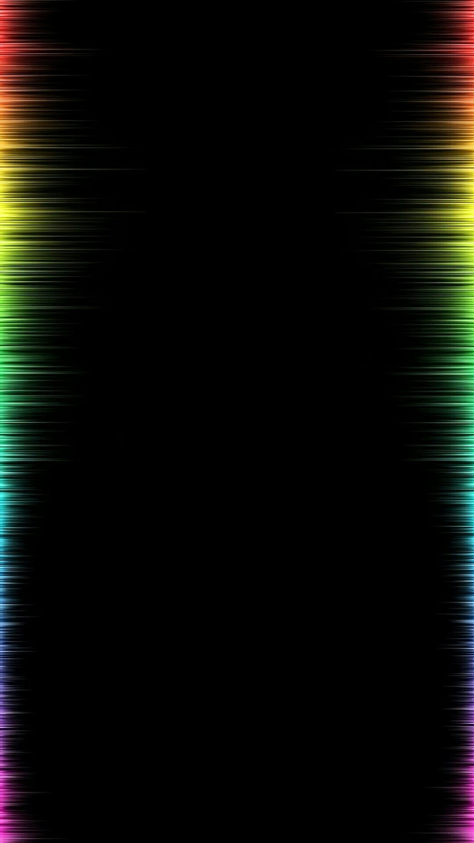 A rainbow colored wave pattern on a black background (color, design, edges)