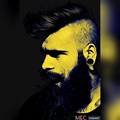 Stylized Portrait of a Bearded Man in Profile