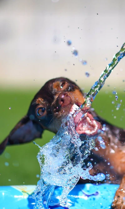 Cachorro brincalhão perseguindo respingos de água