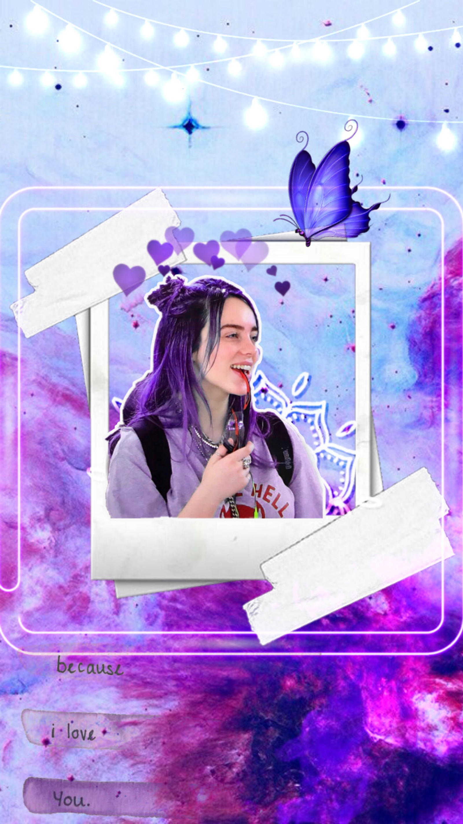 Lade lila, billie, eilish, lichter, foto Hintergrund herunter