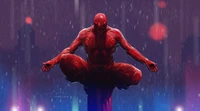 Daredevil in the Rain: A Striking Digital Illustration of a Superhero in Motion