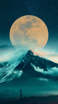 Majestic Mountains Under a Radiant Moonlit Sky