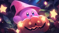 Kirby avec une citrouille dans un pays des merveilles d'Halloween