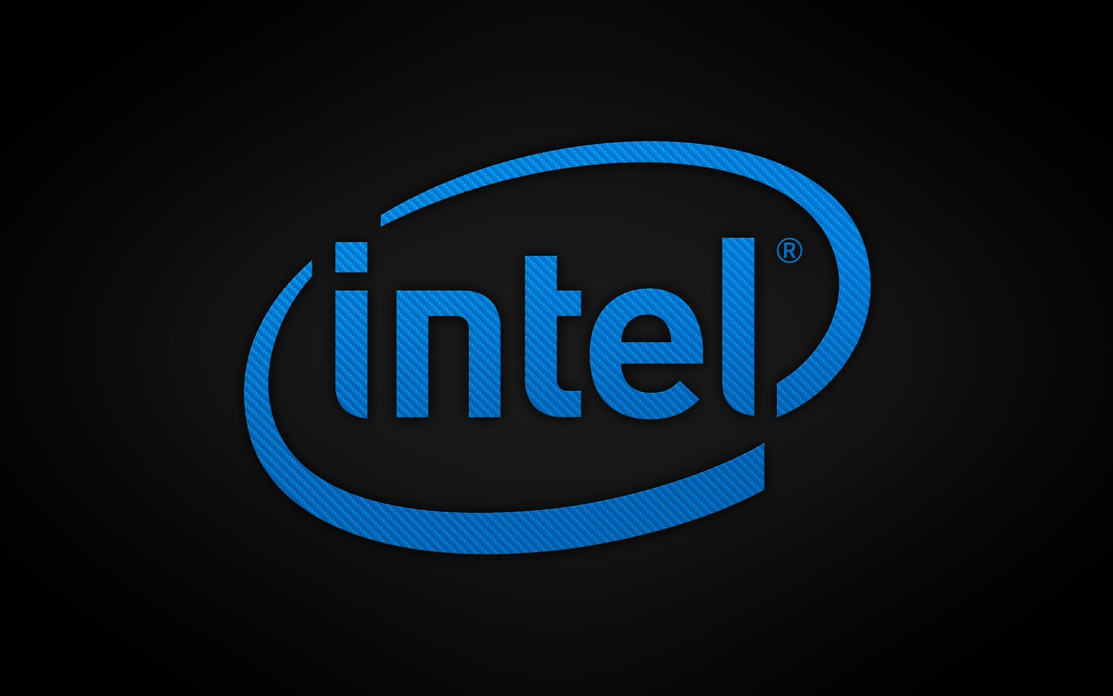 Intel logo on a black background (logo, intel, text, electric blue, trademark)