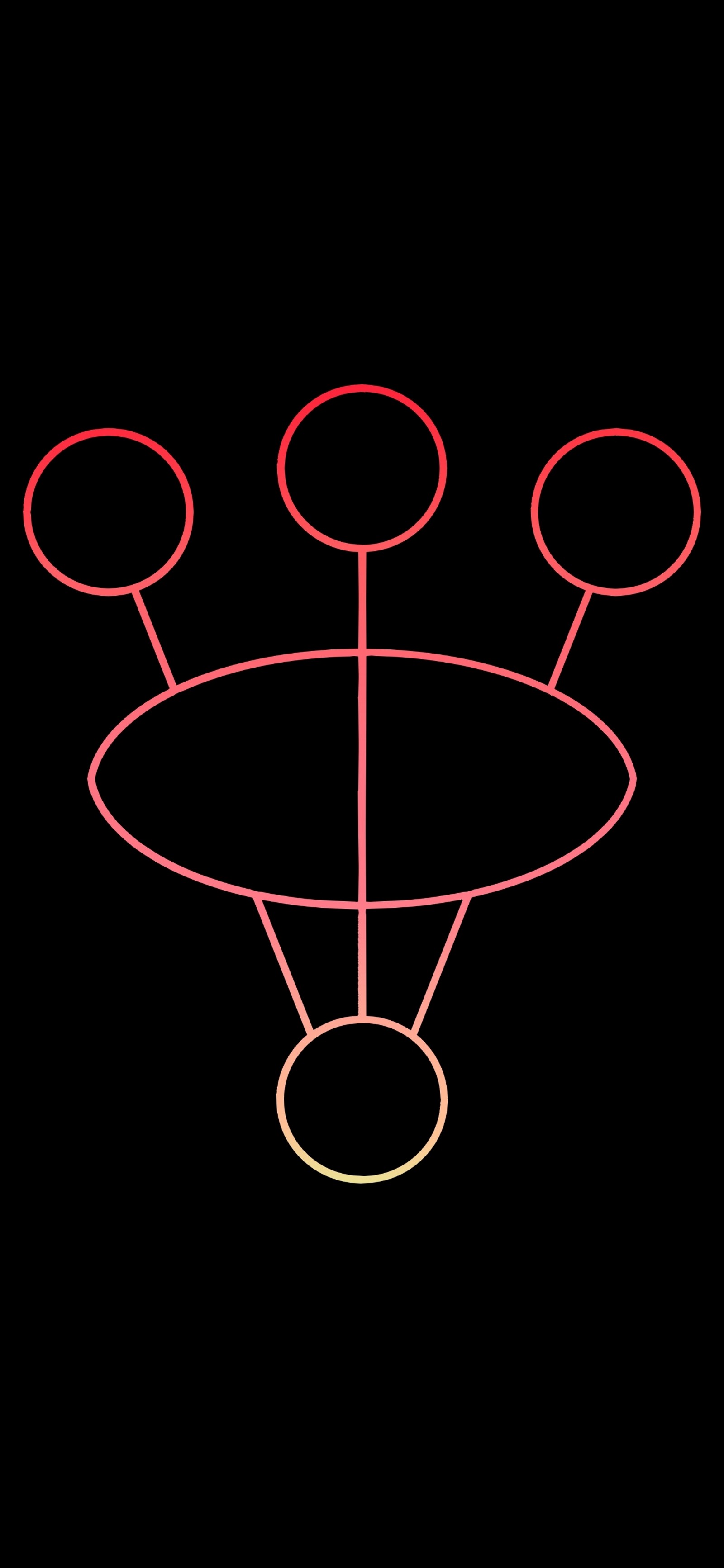 Un gros plan d'un dessin linéaire rouge et jaune d'une table (cercle, art, symétrie, motif, symbole)