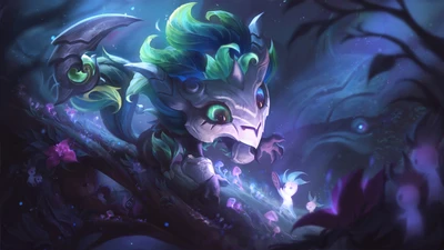 Elderwood Gnar : Rencontre dans la Forêt Enchantée dans l'art de Splash de League of Legends