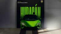 Lamborghini Huracán Tecnica en vert frappant sur un fond audacieux.