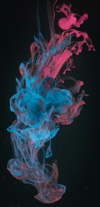 Dynamic Fractal Fusion: Electric Blue and Red Smoke Art