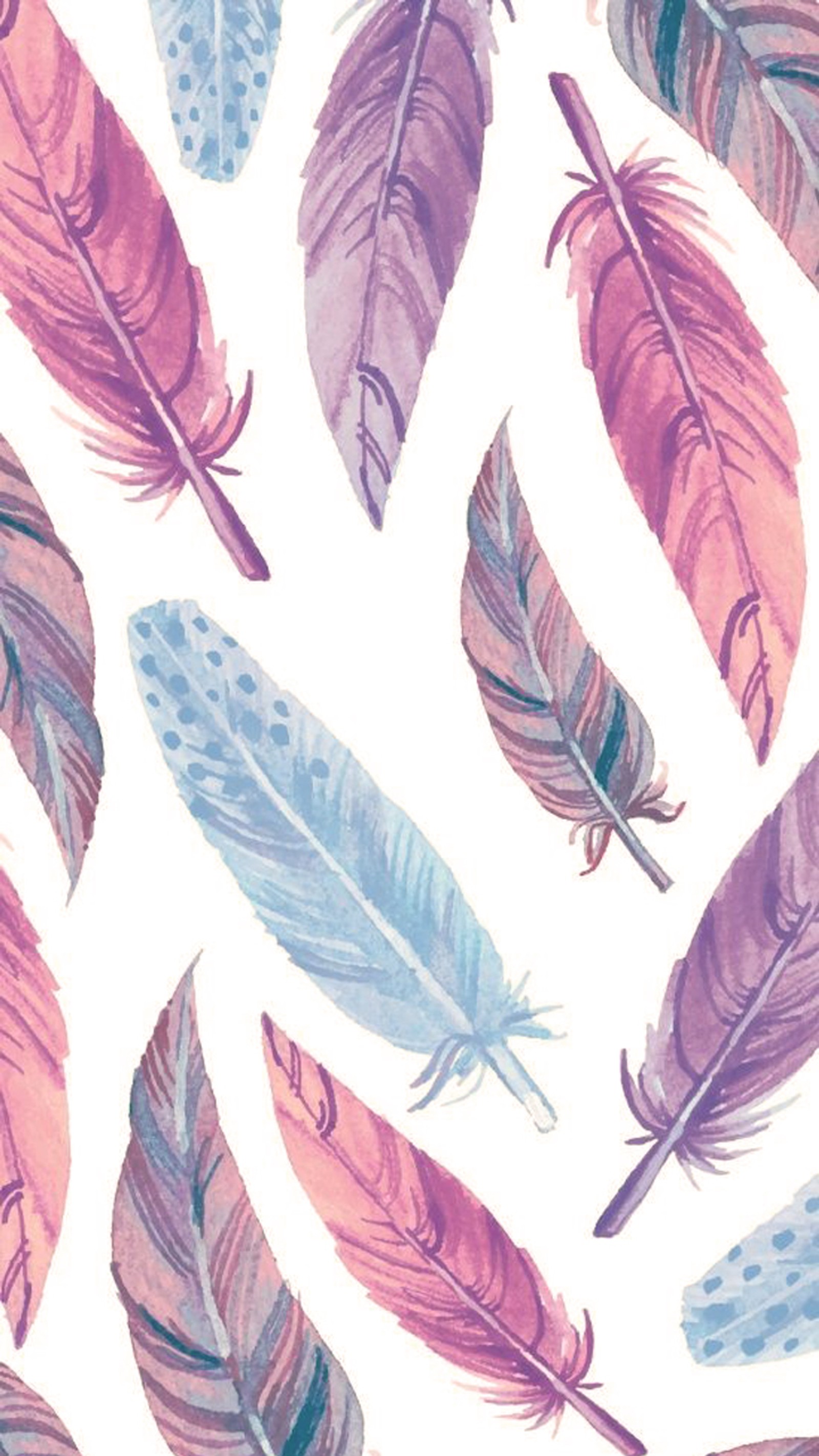 A close up of a pattern of watercolor feathers on a white background (feather, white)