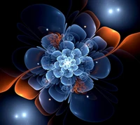 Fractal Flower in Ethereal Blue and Orange Hues